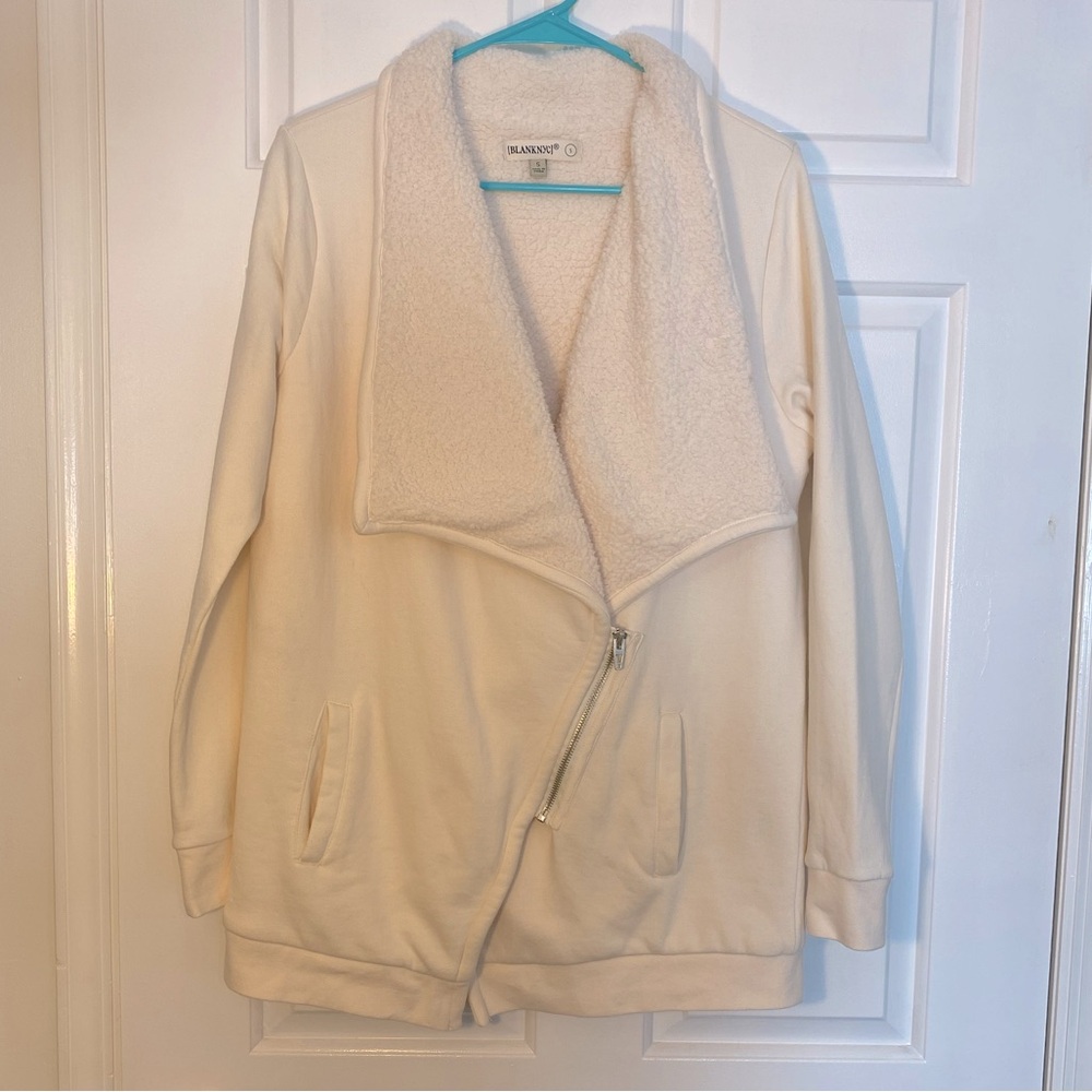 Blank NYC Cozy Sherpa-Lined Asymmetrical Zip Sweatshirt Jacket